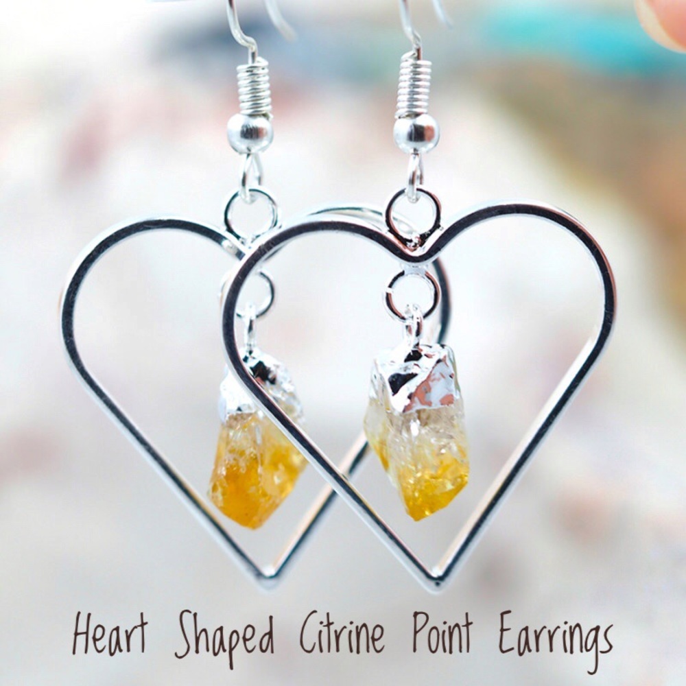 Heart Shaped Citrine Point Earrings